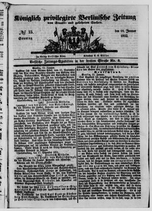 Königlich privilegirte Berlinische Zeitung von Staats- und gelehrten Sachen vom 18.01.1852