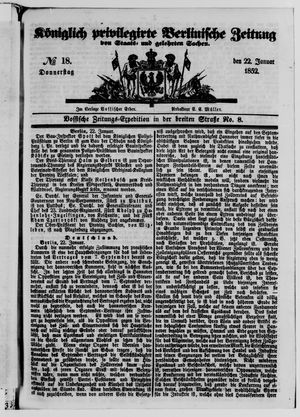 Königlich privilegirte Berlinische Zeitung von Staats- und gelehrten Sachen vom 22.01.1852