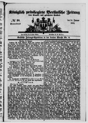Königlich privilegirte Berlinische Zeitung von Staats- und gelehrten Sachen vom 24.01.1852