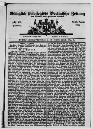Königlich privilegirte Berlinische Zeitung von Staats- und gelehrten Sachen vom 25.01.1852