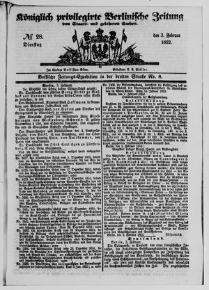 Königlich privilegirte Berlinische Zeitung von Staats- und gelehrten Sachen vom 03.02.1852