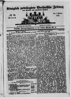 Königlich privilegirte Berlinische Zeitung von Staats- und gelehrten Sachen on Feb 4, 1852