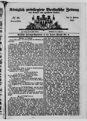Königlich privilegirte Berlinische Zeitung von Staats- und gelehrten Sachen vom 12.02.1852