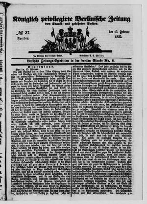 Königlich privilegirte Berlinische Zeitung von Staats- und gelehrten Sachen on Feb 13, 1852