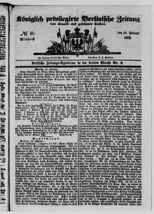Königlich privilegirte Berlinische Zeitung von Staats- und gelehrten Sachen vom 18.02.1852