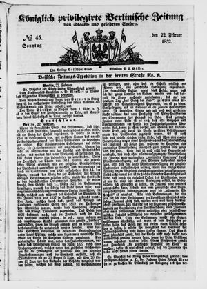 Königlich privilegirte Berlinische Zeitung von Staats- und gelehrten Sachen vom 22.02.1852