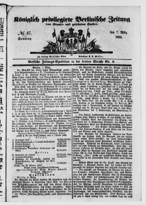 Königlich privilegirte Berlinische Zeitung von Staats- und gelehrten Sachen vom 07.03.1852