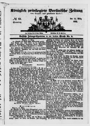 Königlich privilegirte Berlinische Zeitung von Staats- und gelehrten Sachen vom 14.03.1852