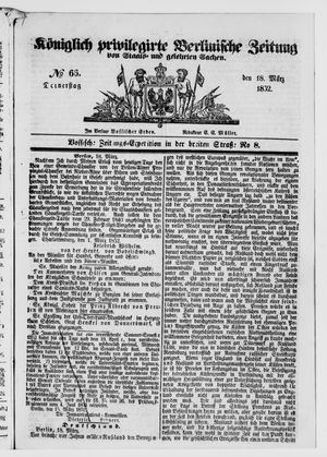 Königlich privilegirte Berlinische Zeitung von Staats- und gelehrten Sachen vom 18.03.1852