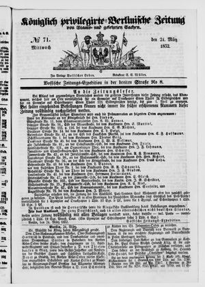 Königlich privilegirte Berlinische Zeitung von Staats- und gelehrten Sachen vom 24.03.1852