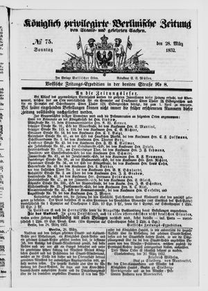 Königlich privilegirte Berlinische Zeitung von Staats- und gelehrten Sachen vom 28.03.1852
