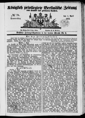 Königlich privilegirte Berlinische Zeitung von Staats- und gelehrten Sachen vom 01.04.1852