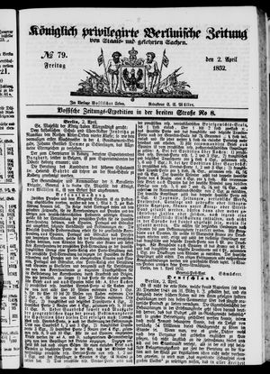 Königlich privilegirte Berlinische Zeitung von Staats- und gelehrten Sachen on Apr 2, 1852