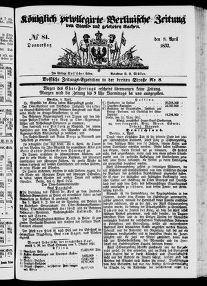 Königlich privilegirte Berlinische Zeitung von Staats- und gelehrten Sachen vom 08.04.1852