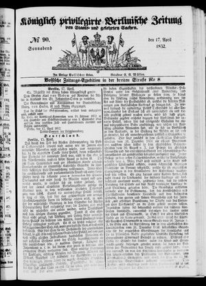 Königlich privilegirte Berlinische Zeitung von Staats- und gelehrten Sachen vom 17.04.1852