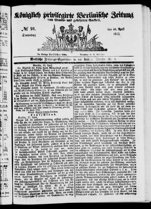 Königlich privilegirte Berlinische Zeitung von Staats- und gelehrten Sachen vom 18.04.1852