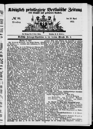 Königlich privilegirte Berlinische Zeitung von Staats- und gelehrten Sachen vom 20.04.1852