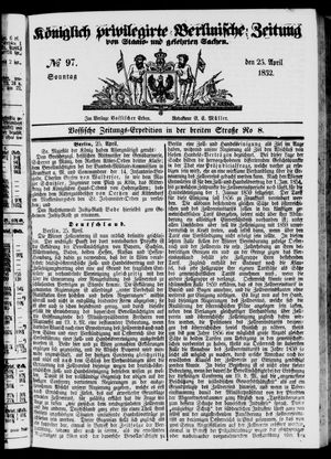 Königlich privilegirte Berlinische Zeitung von Staats- und gelehrten Sachen vom 25.04.1852