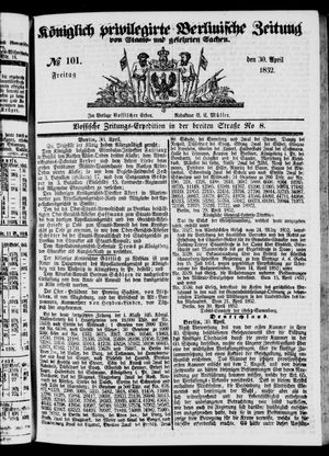 Königlich privilegirte Berlinische Zeitung von Staats- und gelehrten Sachen vom 30.04.1852