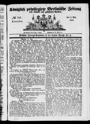 Königlich privilegirte Berlinische Zeitung von Staats- und gelehrten Sachen vom 13.05.1852
