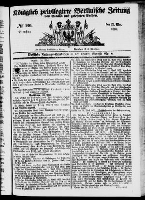 Königlich privilegirte Berlinische Zeitung von Staats- und gelehrten Sachen on May 25, 1852