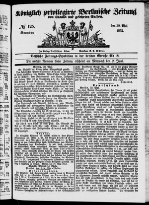 Königlich privilegirte Berlinische Zeitung von Staats- und gelehrten Sachen on May 30, 1852