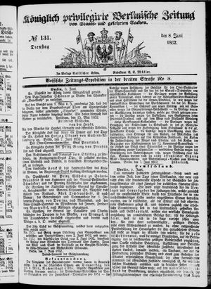 Königlich privilegirte Berlinische Zeitung von Staats- und gelehrten Sachen vom 08.06.1852