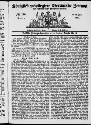Königlich privilegirte Berlinische Zeitung von Staats- und gelehrten Sachen vom 18.06.1852