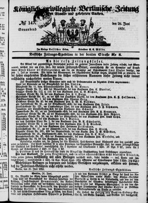 Königlich privilegirte Berlinische Zeitung von Staats- und gelehrten Sachen vom 26.06.1852