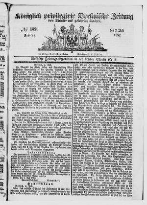 Königlich privilegirte Berlinische Zeitung von Staats- und gelehrten Sachen on Jul 2, 1852