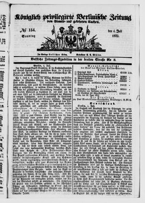Königlich privilegirte Berlinische Zeitung von Staats- und gelehrten Sachen vom 04.07.1852