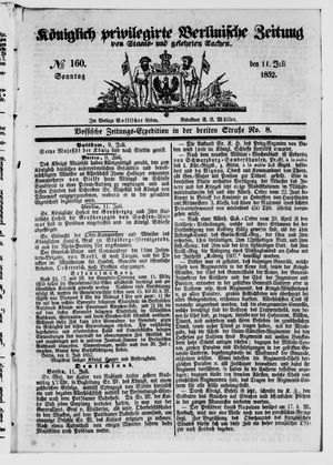 Königlich privilegirte Berlinische Zeitung von Staats- und gelehrten Sachen vom 11.07.1852