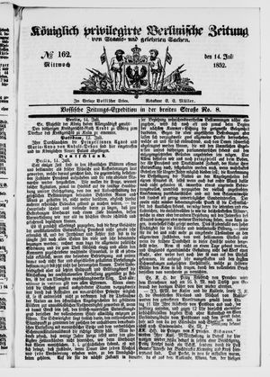 Königlich privilegirte Berlinische Zeitung von Staats- und gelehrten Sachen on Jul 14, 1852