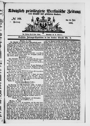 Königlich privilegirte Berlinische Zeitung von Staats- und gelehrten Sachen on Jul 16, 1852