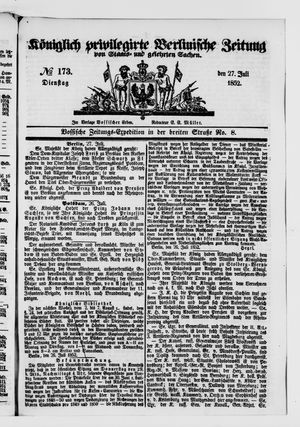Königlich privilegirte Berlinische Zeitung von Staats- und gelehrten Sachen vom 27.07.1852