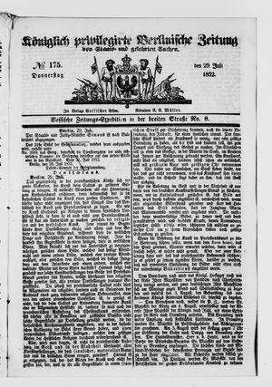 Königlich privilegirte Berlinische Zeitung von Staats- und gelehrten Sachen on Jul 29, 1852