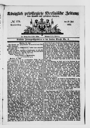 Königlich privilegirte Berlinische Zeitung von Staats- und gelehrten Sachen vom 29.07.1852