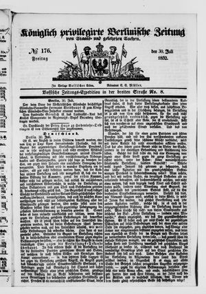 Königlich privilegirte Berlinische Zeitung von Staats- und gelehrten Sachen vom 30.07.1852