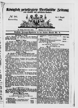 Königlich privilegirte Berlinische Zeitung von Staats- und gelehrten Sachen on Aug 5, 1852