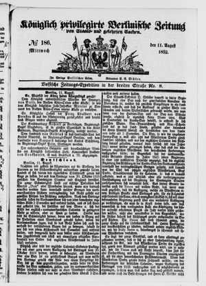 Königlich privilegirte Berlinische Zeitung von Staats- und gelehrten Sachen on Aug 11, 1852