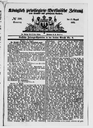 Königlich privilegirte Berlinische Zeitung von Staats- und gelehrten Sachen on Aug 15, 1852