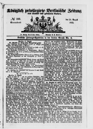 Königlich privilegirte Berlinische Zeitung von Staats- und gelehrten Sachen on Aug 21, 1852