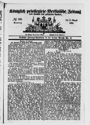 Königlich privilegirte Berlinische Zeitung von Staats- und gelehrten Sachen vom 22.08.1852