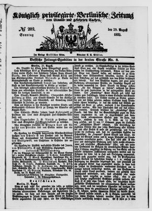 Königlich privilegirte Berlinische Zeitung von Staats- und gelehrten Sachen on Aug 29, 1852