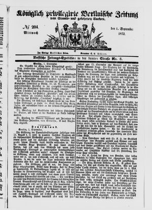 Königlich privilegirte Berlinische Zeitung von Staats- und gelehrten Sachen vom 01.09.1852