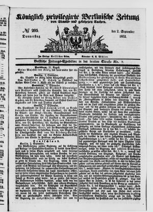 Königlich privilegirte Berlinische Zeitung von Staats- und gelehrten Sachen on Sep 2, 1852