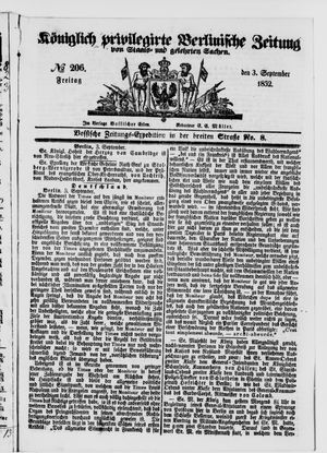 Königlich privilegirte Berlinische Zeitung von Staats- und gelehrten Sachen on Sep 3, 1852
