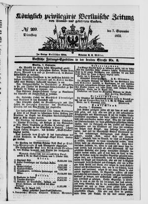 Königlich privilegirte Berlinische Zeitung von Staats- und gelehrten Sachen on Sep 7, 1852