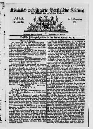 Königlich privilegirte Berlinische Zeitung von Staats- und gelehrten Sachen vom 09.09.1852