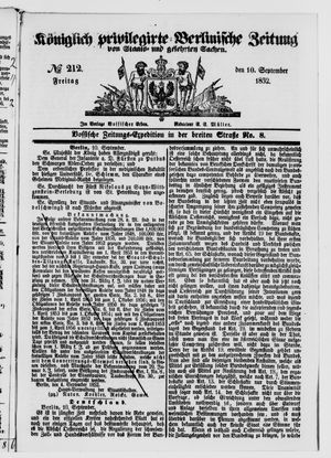 Königlich privilegirte Berlinische Zeitung von Staats- und gelehrten Sachen vom 10.09.1852